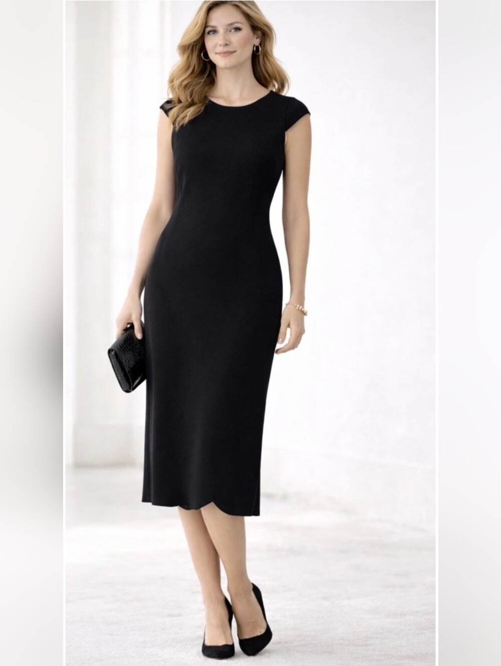 St. John Black Textured Sleeveless Dress